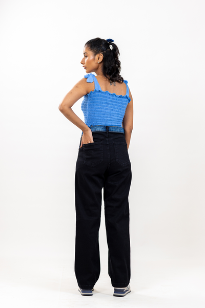 Sarah Black Blue Waistband Straight Fit