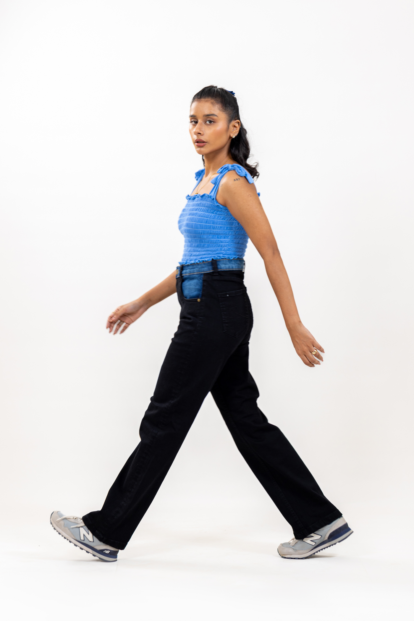 Sarah Black Blue Waistband Straight Fit