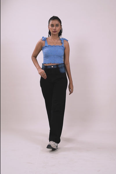 Sarah Black Blue Waistband Straight Fit